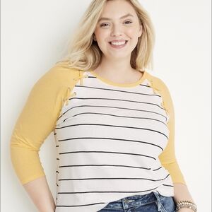 Yellow and White Striped Women's Top